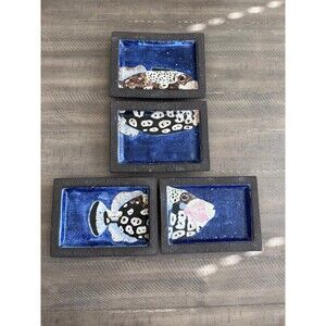 Set of4 Handmade Glazed Ceramic Fish Trays Studio Pottery Coastal Decor Nautical